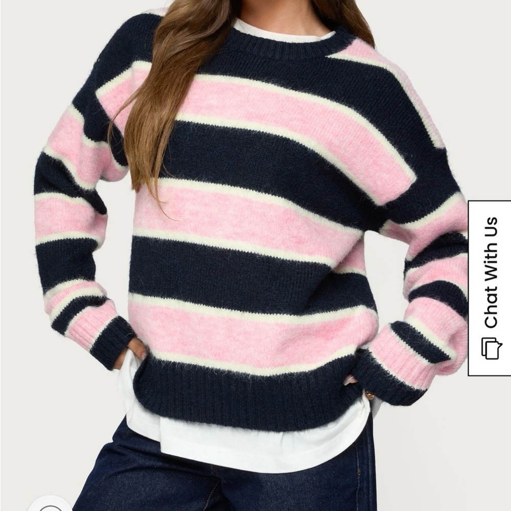 NWT Edikted Striped Pink and Navy Oversized Women's Sweater, size medium